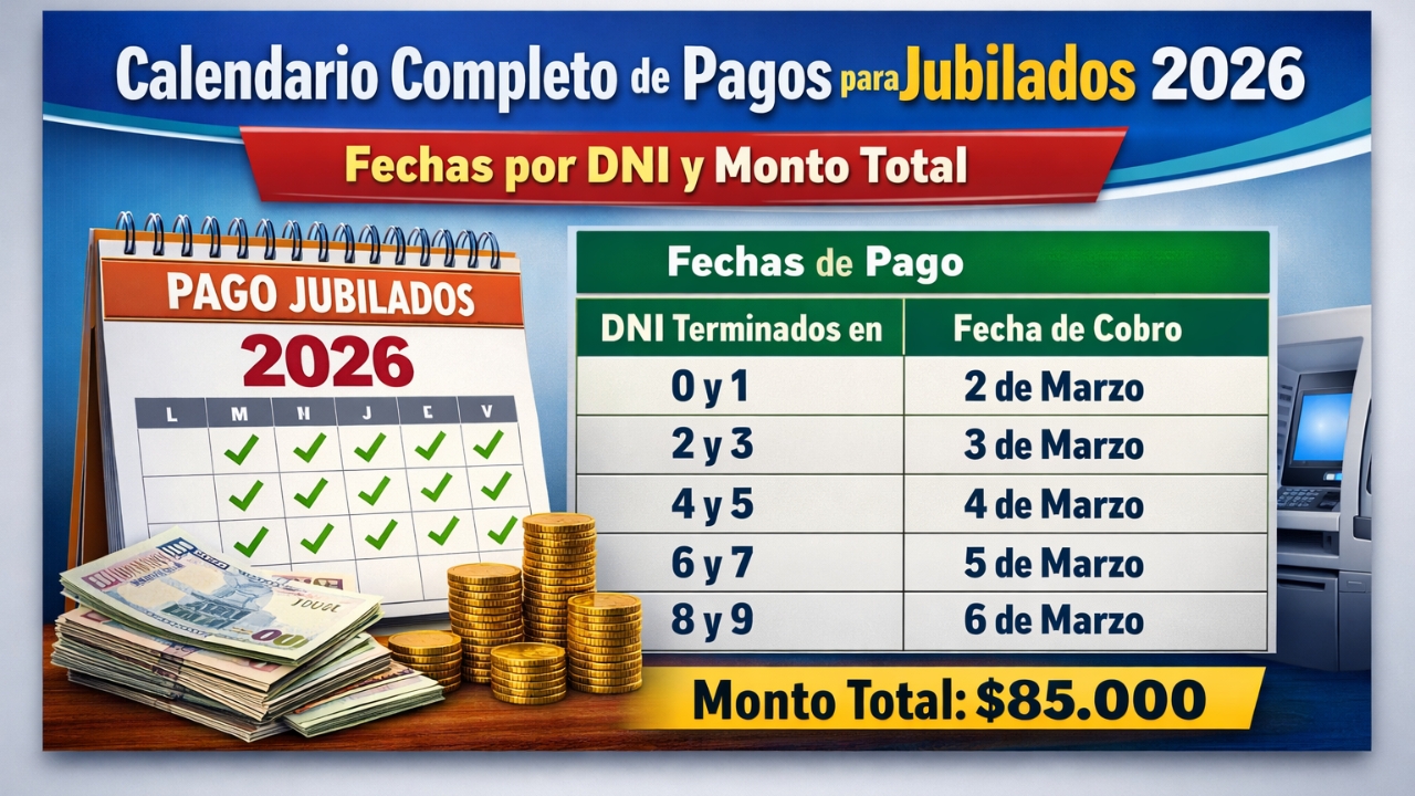 Calendario completo de pagos para jubilados 2026: fechas por DNI y monto total